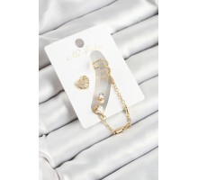 Pirinç Kalp Figürlü Zirkon Taşlı Gold Renk 3'lü Kıkırdak Kadın Küpe Set - TJ-BKP10669