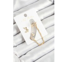 Pirinç Kelebek Figürlü Zirkon Taşlı Gold Renk 3'lü Kıkırdak Kadın Küpe Set - TJ-BKP10670