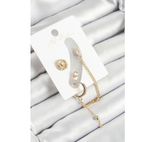 Pirinç Halka Figürlü Zirkon Taşlı Gold Renk 3'lü Kıkırdak Kadın Küpe Set - TJ-BKP10671