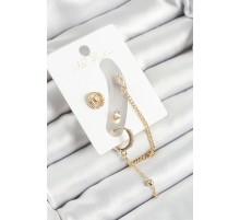 Pirinç Halka Figürlü Zirkon Taşlı Gold Renk 3'lü Kıkırdak Kadın Küpe Set - TJ-BKP10671