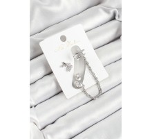 Pirinç Kelebek Figürlü Zirkon Taşlı Gümüş Renk 3'lü Kıkırdak Kadın Küpe Set - TJ-BKP10659