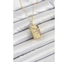 316L Çelk Açılabilir Dikdörtgen Model Zirkon Taşlı Gold Renk Kadın Zincir kolye - TJ-BKO10241