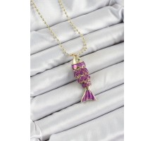 Pirinç Mor Balık Model Zirkon Taşlı Gold Renk Kadın Kolye - TJ-BKO10242