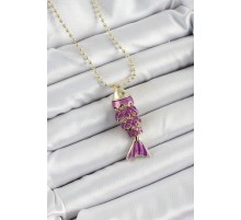 Pirinç Mor Balık Model Zirkon Taşlı Gold Renk Kadın Kolye - TJ-BKO10242