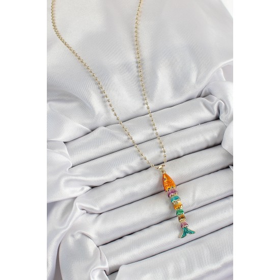 Pirinç Rainbow Balık Model Zirkon Taşlı Gold Renk Kadın Kolye - TJ-BKO10243