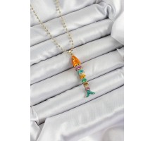 Pirinç Rainbow Balık Model Zirkon Taşlı Gold Renk Kadın Kolye - TJ-BKO10243