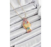 Pirinç Rainbow Balık Model Zirkon Taşlı Gold Renk Kadın Kolye - TJ-BKO10244