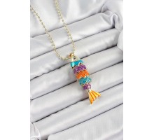 Pirinç Rainbow Balık Model Zirkon Taşlı Gold Renk Kadın Kolye - TJ-BKO10245