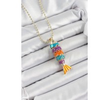 Pirinç Rainbow Balık Model Zirkon Taşlı Gold Renk Kadın Kolye - TJ-BKO10245