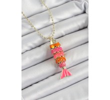 Pirinç Pembe Ve Turuncu Balık Model Zirkon Taşlı Gold Renk Kadın Kolye - TJ-BKO10246