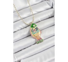 Pirinç Rainbow Balık Model Zirkon Taşlı Gold Renk Kadın Kolye - TJ-BKO10247