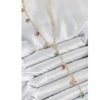 Pirinç Asorti Kalp Model Gold Renk Zirkon Taşlı Y Kolye - TJ-BKO10248