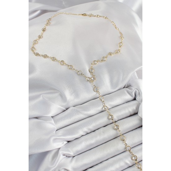 Pirinç Şeffaf Model Gold Renk Zirkon Taşlı Y Kolye - TJ-BKO10250