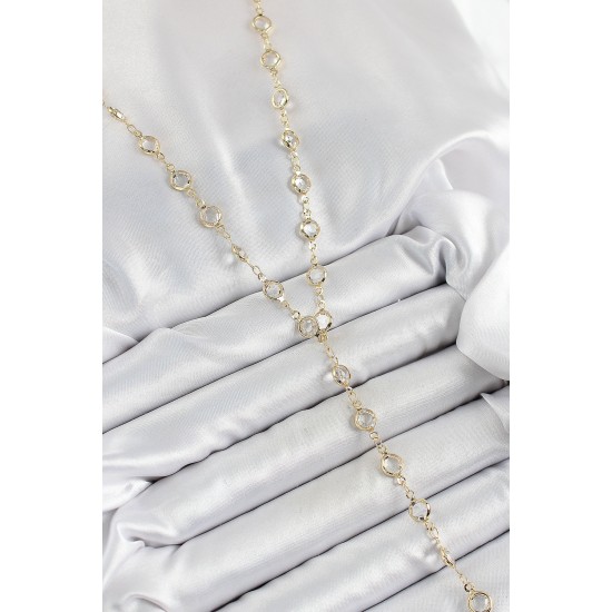 Pirinç Şeffaf Model Gold Renk Zirkon Taşlı Y Kolye - TJ-BKO10250