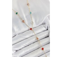 Pirinç Asorti Model Gold Renk Zirkon Taşlı Y Kolye - TJ-BKO10251