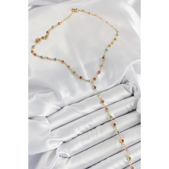 Pirinç Asorti Çiçek Model Gold Renk Zirkon Taşlı Y Kolye - TJ-BKO10252