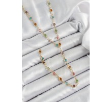 Pirinç Asorti Çiçek Model Gold Renk Zirkon Taşlı Y Kolye - TJ-BKO10252