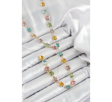 Pirinç Asorti Kare Model Gold Renk Zirkon Taşlı Y Kolye - TJ-BKO10253