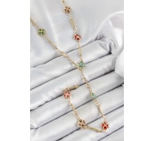 Pirinç Asorti Kalpli Yonca Model Gold Renk Zirkon Taşlı Y Kolye - TJ-BKO10255