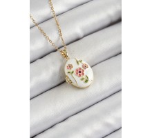 316L Çelik Zincir Açılabilir Sanatsal Vintage Çiçek Model Gold Renk Kadın Kolye - TJ-BKO10256