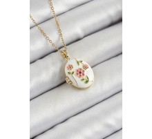 316L Çelik Zincir Açılabilir Sanatsal Vintage Çiçek Model Gold Renk Kadın Kolye - TJ-BKO10256