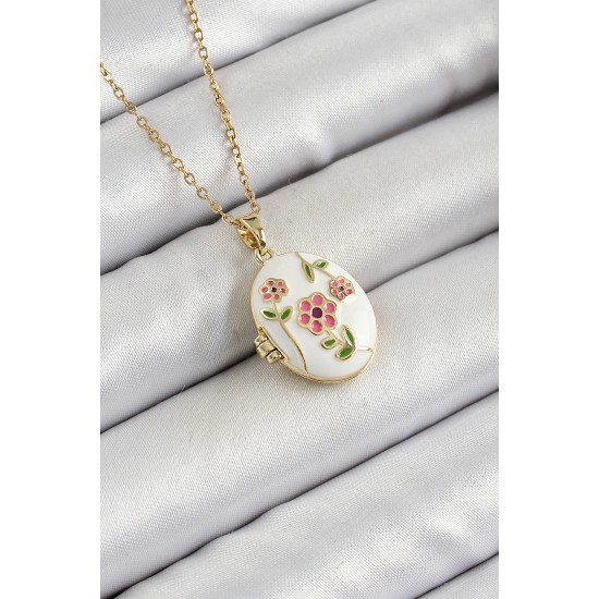 316L Çelik Zincir Açılabilir Sanatsal Vintage Çiçek Model Gold Renk Kadın Kolye - TJ-BKO10256