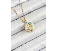 316L Çelik Zincir Açılabilir Sanatsal Vintage Çiçek Model Gold Renk Kadın Kolye - TJ-BKO10257