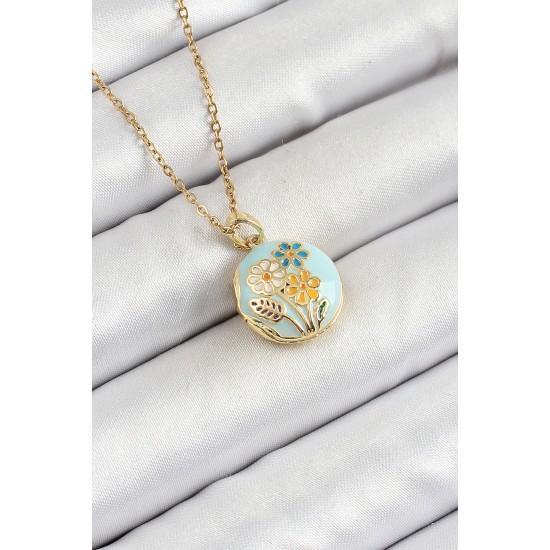 316L Çelik Zincir Açılabilir Sanatsal Vintage Çiçek Model Gold Renk Kadın Kolye - TJ-BKO10257