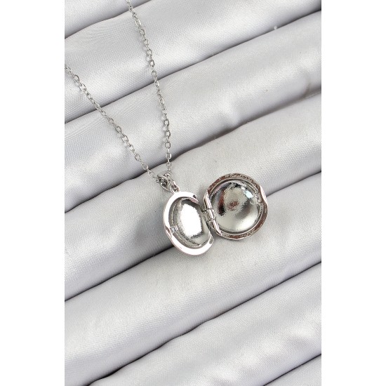 316L Çelik Zincir Açılabilir Sanatsal Vintage Çiçek Model Gümüş Renk Kadın Kolye - TJ-BKO10258