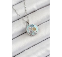 316L Çelik Zincir Açılabilir Sanatsal Vintage Çiçek Model Gümüş Renk Kadın Kolye - TJ-BKO10258