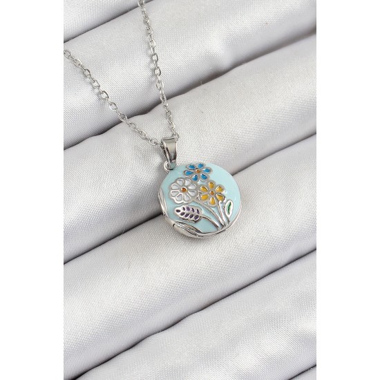 316L Çelik Zincir Açılabilir Sanatsal Vintage Çiçek Model Gümüş Renk Kadın Kolye - TJ-BKO10258