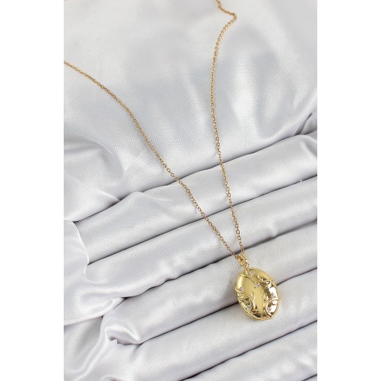 316L Çelik Zincir Açılabilir Sarmaşık Model Zirkon Taşlı Gold Renk Kadın Kolye - TJ-BKO10260