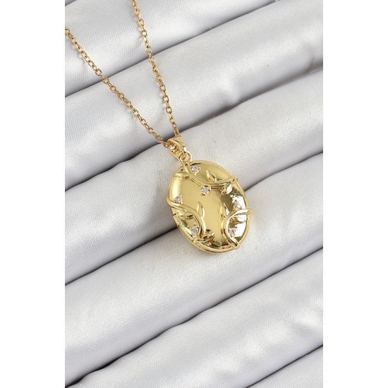 316L Çelik Zincir Açılabilir Sarmaşık Model Zirkon Taşlı Gold Renk Kadın Kolye - TJ-BKO10260