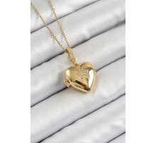 316L Çelik Zincir Açılabilir Yıldız Figürlü Kalp Model Zirkon Taşlı Gold Renk Kadın Kolye - TJ-BKO10261