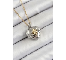 316L Çelik Zincir Açılabilir Kutup Yıldızı Figürlü Kalp Model Zirkon Taşlı Gold Ve Gümüş Renk Kadın Kolye - TJ-BKO10262