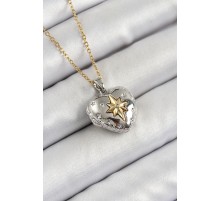 316L Çelik Zincir Açılabilir Kutup Yıldızı Figürlü Kalp Model Zirkon Taşlı Gold Ve Gümüş Renk Kadın Kolye - TJ-BKO10262