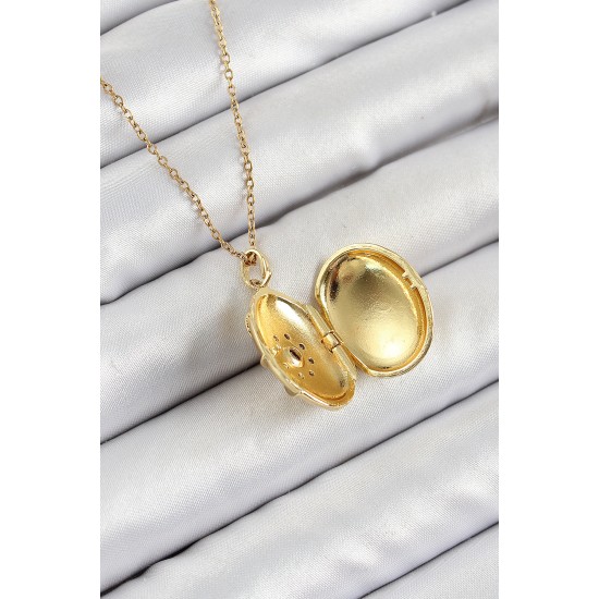 316L Çelik Zincir Açılabilir Madalyon Model Zirkon Taşlı Gold Renk Kadın Kolye - TJ-BKO10264