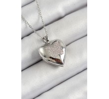 316L Çelik Zincir Açılabilir Kelebek Figürlü Kalp Model Zirkon Taşlı Gümüş Renk Kadın Kolye - TJ-BKO10265