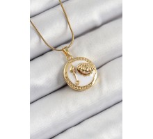 316L Çelik Zincir Beyaz Mineli Sanatsal Portre İstiridye Model Gold Renk Kadın Kolye - TJ-BKO10267