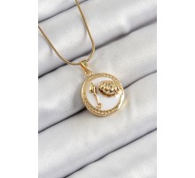 316L Çelik Zincir Beyaz Mineli Sanatsal Portre İstiridye Model Gold Renk Kadın Kolye - TJ-BKO10267