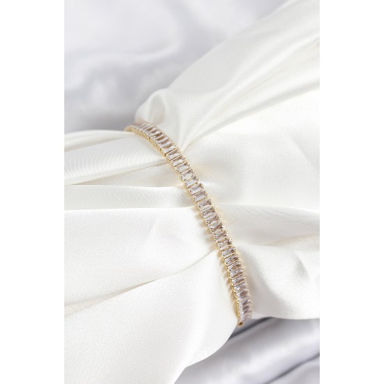 Pirinç Zirkon Taşlı Su Yolu Model Gold Renk Kadın Bileklik - TJ-BB7033