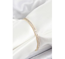 Pirinç Zirkon Taşlı İnce Su Yolu Model Gold Renk Kadın Bileklik - TJ-BB7034
