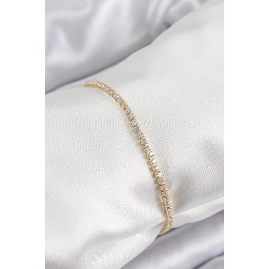 Pirinç Zirkon Taşlı İnce Su Yolu Model Gold Renk Kadın Bileklik - TJ-BB7035