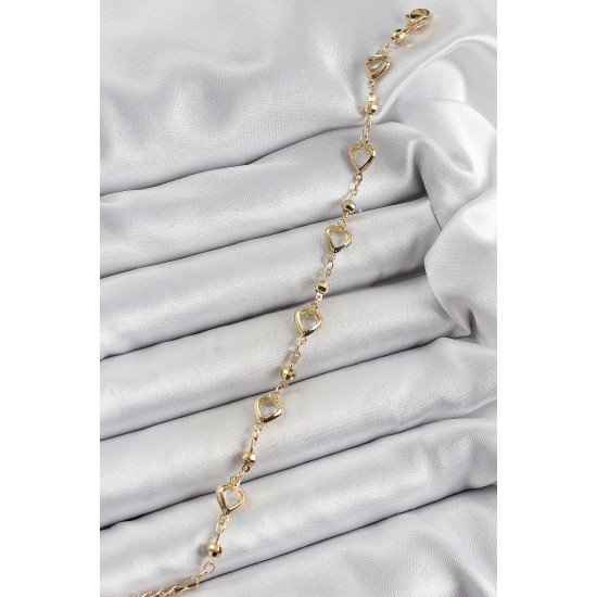 Pirinç Şeffaf Kalp Model Gold Renk Zirkon Taşlı Kadın Bileklik - TJ-BB7037