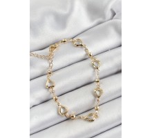 Pirinç Şeffaf Kalp Model Gold Renk Zirkon Taşlı Kadın Bileklik - TJ-BB7037