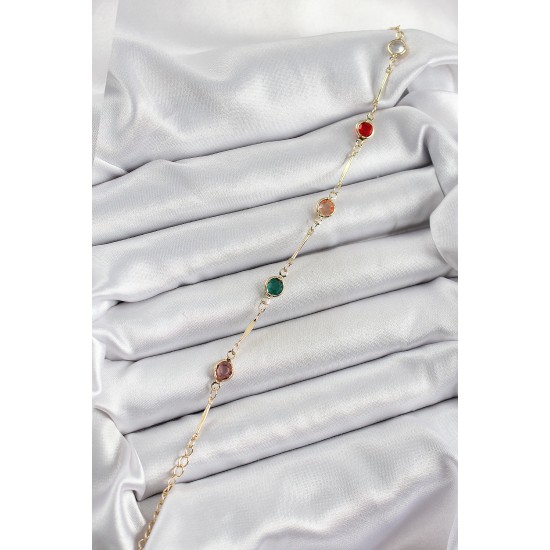 Pirinç Asorti Model Gold Renk Zirkon Taşlı Kadın Bileklik - TJ-BB7038