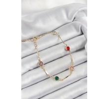 Pirinç Asorti Model Gold Renk Zirkon Taşlı Kadın Bileklik - TJ-BB7038