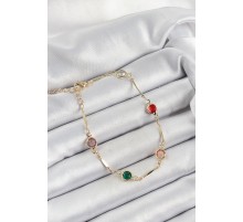 Pirinç Asorti Model Gold Renk Zirkon Taşlı Kadın Bileklik - TJ-BB7038