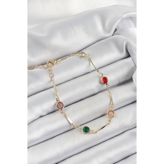 Pirinç Asorti Model Gold Renk Zirkon Taşlı Kadın Bileklik - TJ-BB7038