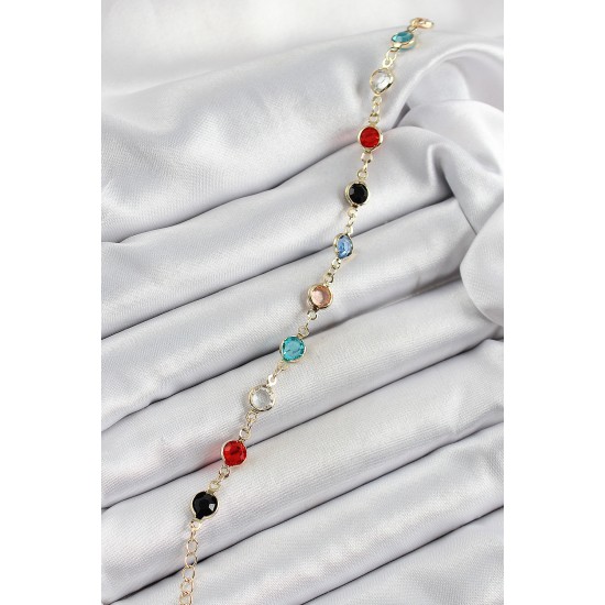 Pirinç Asorti Model Gold Renk Zirkon Taşlı Kadın Bileklik - TJ-BB7039